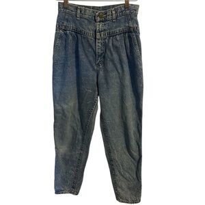 LEE Vintage High Rise Mom Jeans Acid Wash Pleated Front Tapered Legs Size 28